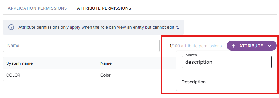 Add attribute permission dialog